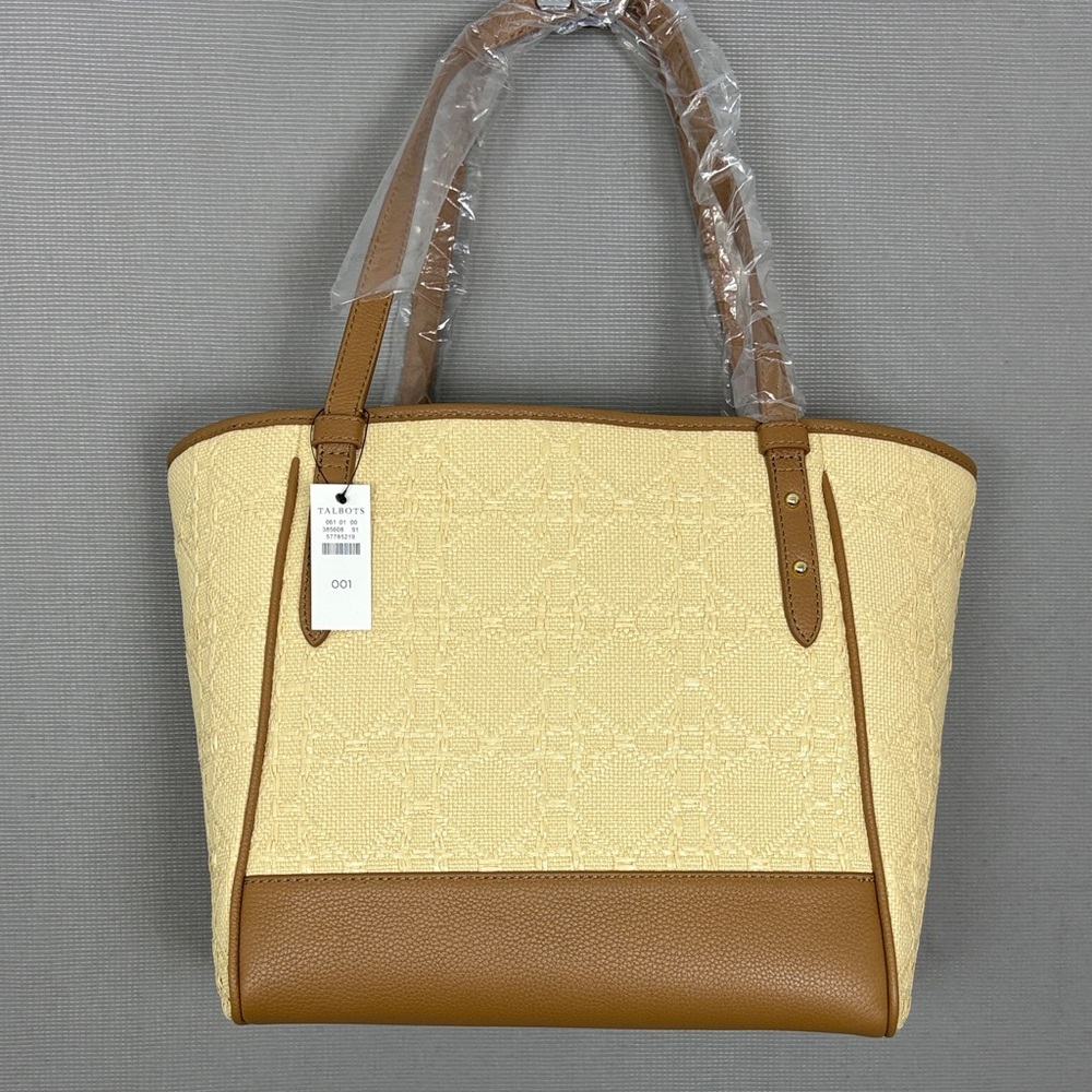 Talbots Elegant Brown Leather and Cream Women's Tote Bag